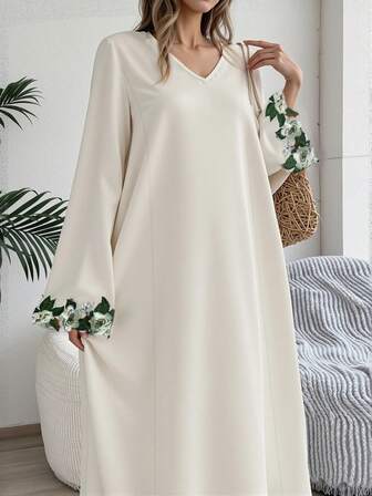 OENY | Solid Color Elegant Floral Embroidered Robe For Women