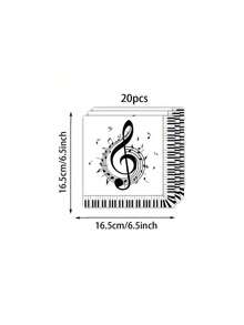 20张音乐主题派对餐巾纸；艺术风格，黑白音符，钢琴键图案，方形餐巾纸，音符线条流畅，适用于音乐庆典、钢琴演奏会、艺术主题活动 - 彩色 - 查看 8