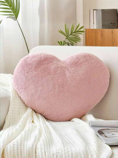 Valentine's Day Heart-Shaped Pillow Soft Pink Heart-Shaped Cushion Adorable Faux Rabbit Fur Decorative Pillow, Perfect For Valentine's Day Bedroom, Sofa, Bed, And Other Home Decor, A Valentine's Gift For Your Loved One