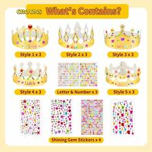 DIY Crown Hat Kits For Kids Birthday Party 15 Pack Gold Paper Crowns With Gem Stickers Letters And Numbers For Princess King Theme Decorations - 1 - 查看 2