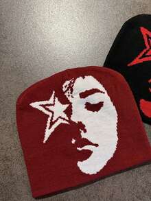 1pc These Men's Knit Beanies With Artistic Face And Star Patterns Come In Multiple Color Combinations, Offering A And Warm Design, Making Them Ideal Fashion-Forward Winter Headwear - Multicolor - View 4