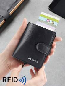 RFID Solid Color Anti-Theft Men's Wallet, Auto Pop-Up Card Slots Business Short Bifold Card Holder - Multicolor - View 8