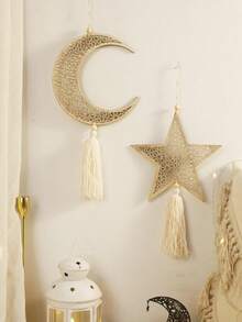 1pc Moon Phase Wall Decor, Moon, Star & Lantern Shaped Hanging Ornament With Tassels, Wooden Boho Style Wall Art, Boho Home Decor, Suitable For Living Room & Bedroom, Mysterious & Minimalist Wall Hanging, Home & Party Decoration, Holiday Decor - Multicolor - View 11