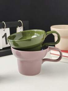 1 pieza Taza de desayuno cerámica minimalista y retro de varios colores, taza de alta calidad, taza de café, unicolor, taza para arte de latte simple, taza para leche para uso doméstico - Multicolor - Ver 11