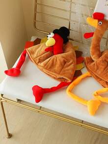 1pc Thanksgiving Turkey Hat- Novelty Lightweight Polyester Knit Hat With Camouflage Pattern & Animal Theme, Christmas Turkey Plush Running Hat, Holiday Party Supplies,Machine Washable, Suitable For Thanksgiving Dress Up Parties, Thanksgiving Decorations, Role Playing, Carnivals, Suitable For Women And Men - Multicolor - View 3