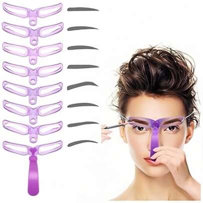 1/2pcs Eyebrow Stencil Kit, 8 Brow Shape Templates, Eyebrow Drawing Guide For Brow Shaping, Makeup Brow Stencil Set For Beginners And Beauty Enthusiasts, Easy Makeup Application