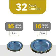 New  32 Piece Combo Plastic Dinner PlatDisposable Plastic Fancy Heavy Duty Party Dish7 Inch And 10 Inch, Translucent Blue And Gold Beaded - Translucen Blue - Gold Beaded Collection - View 4