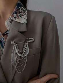 1pc Silver Pearl Tassel Brooch, Fashionable Accessory Lapel Pin For Women Suit Jacket - 彩色 - 查看 1