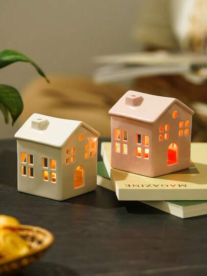 1pc House-Shaped Candle Holder - Creative Design, Warm Atmosphere, Decorative Ornament, Ceramic Craft | Suitable For Desktop Decoration, Dining Room, Living Room, Holiday Gift