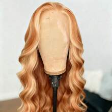 Blonde With Brown Body Wave Synthetic Lace Front Wig Pre Plucked Highlight Blonde 13x4 HD Transparent Lace Frontal Wigs Glueless Heat Resistant 180% Density Water Wave Synthetic Wigs For Women - 挑染金色 - 查看 2
