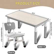 Conjunto de mesa y 6 sillas infantiles, mesa de manualidades y arte ajustable en altura con superficie decorada con grafitis, patas antideslizantes, ideal para niños de 2 a 10 años, mesa multiusos para aulas, guarderías y uso doméstico. - Gris - Ver 8