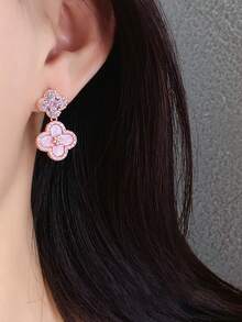 2 đôi bông tai hình hoa khảm xà cừ, kiểu dáng thời trang, ngọt ngào và thanh lịch, trang sức cao cấp dành cho nữ. - Hoa tai xà cừ - Xem 4