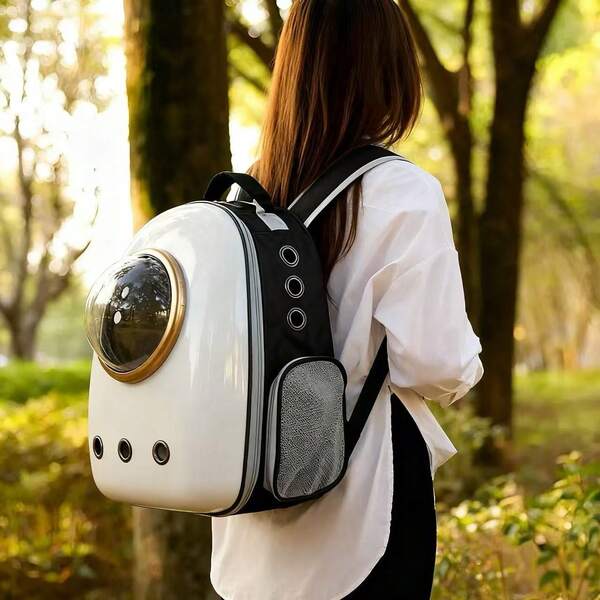 1pc Pet Carrier Backpack, Side Opening Transparent Capsule Design, Grey Color, Dual Shoulder Straps, Large Capacity Pet Bag, Mint Green