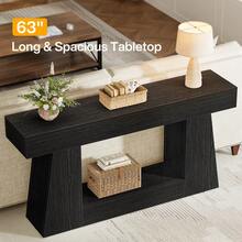 LITTLE TREE Console Table For Living Room, 63" Farmhouse Sofa Table With Storage For Entryway & Hallway, Narrow Long Rustic Design Behind Couch, Oak Finish Versatile Storage Solution - 黑色 - 查看 7