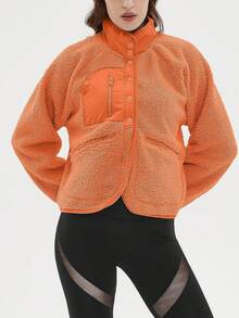 Women's Pellet Fleece Jacket,Soft Fuzzy Long Sleeve Short Winter Coat,Button Down Cozy Plush Outerwear - Orange - View 4