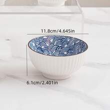 1pc Ceramic Simple Blue Japanese Style Bowl, 4.5", 6", Or 8" Size, Japanese, Nordic, Bohemian Style Simple High-End Blue/Light Colored Tableware Bowl Set, Multiple Sizes And Patterns Available