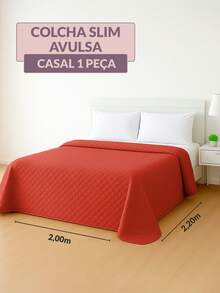Colcha Cobre Leito Casal Padrão 01 Peça 170 Fios Avulso Matelado Luxo Slim Cores Lisas Clean - Vermelho - Visão 2