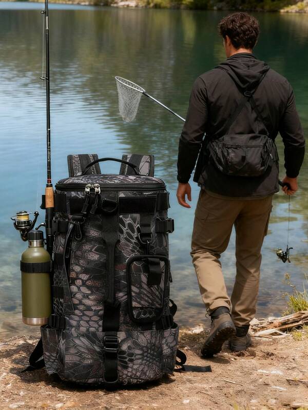 حقيبة ظهر صيد السمك للرجال - صندوق أدوات متقاطع لمعدات وإكسسوارات الصيد | تخزين أدوات الصيد للرجال والنساء | هدية للتخييم والسفر لعيد الأب، عيد الميلاد، التخرج