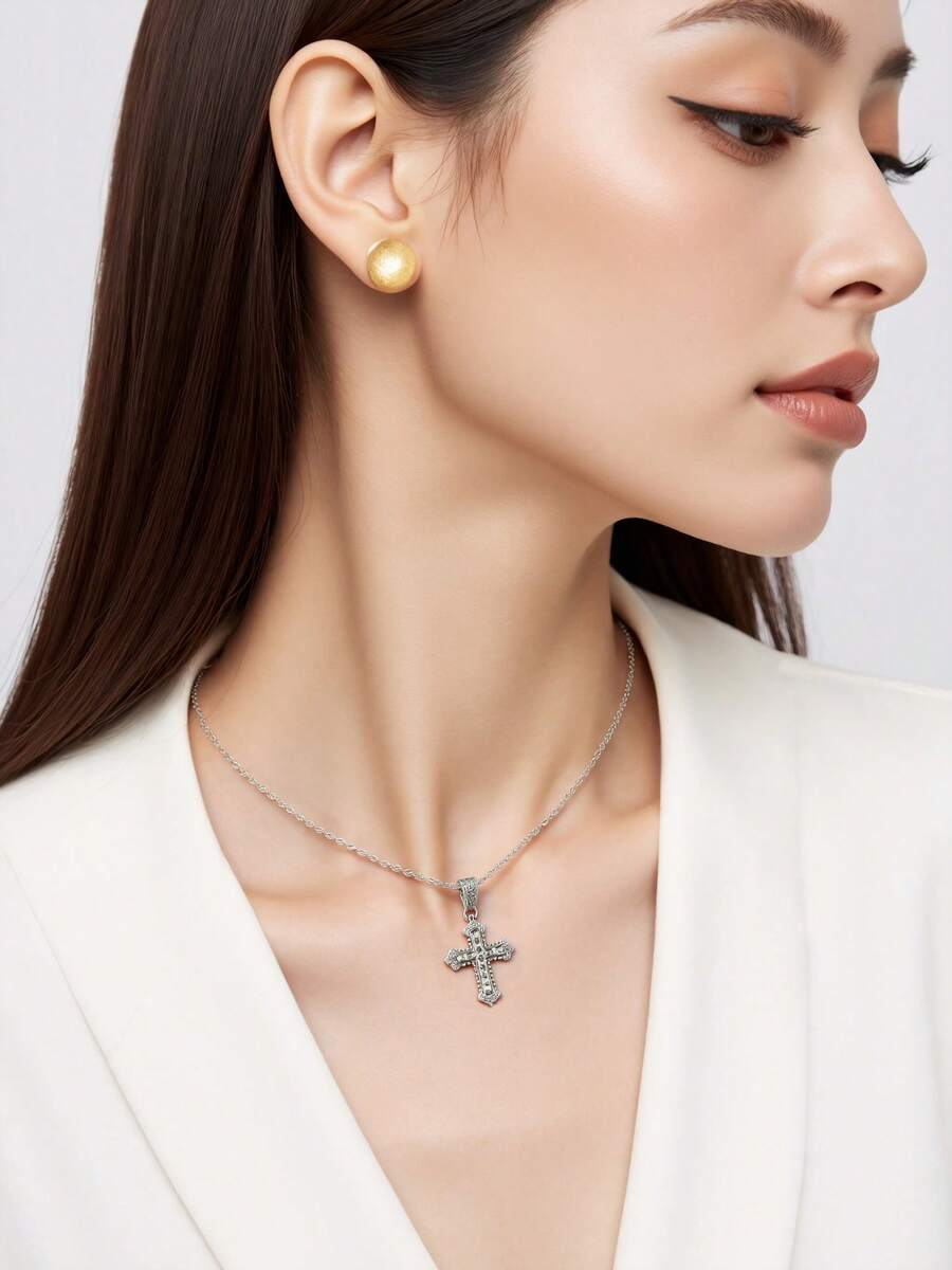 1pc Fashionable Hip-Hop Multi-Color Rhinestone Cross Pendant Necklace, Suitable For Women's Gatherings, Parties, Couples' Personalized Hip-Hop Fashion Jewelry - Dopamine Cross Pendant Necklace - View 1