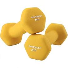 SONGMICS Juego de 2 mancuernas, mancuernas hexagonales, revestimiento de neopreno, entrenamiento de fuerza, entrenamiento, fitness, para casa - 2 x 2 kg, Amarillo - Ver 9