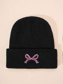1顶绣花蝴蝶结纯色针织婴儿/儿童滑雪帽，男女童保暖组合，Y2K风格户外冬季针织帽，百搭保暖针织帽，适合日常佩戴 - 針織帽 - 查看 22