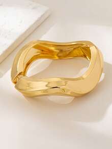 3件/套 简约光滑几何波浪不对称水滴形手链套装，适合女性，精致质感抛光金属和锌合金材质 - 金黃色 - 查看 7