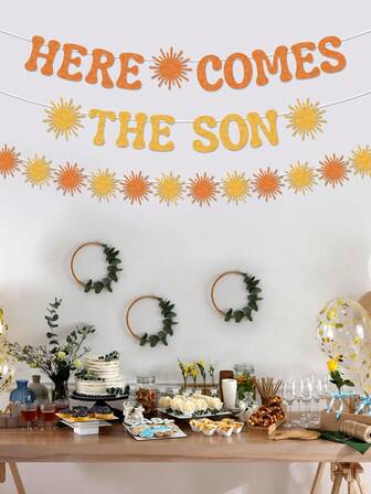 Sun Theme Banner Garland Set Birthday Decorations, Boho Sun Garland Accessories, Son Here It Comes Decorate The Party Banner