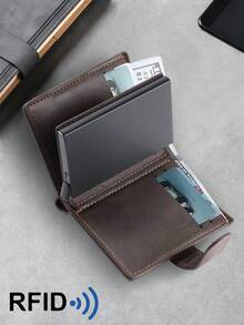 RFID Solid Color Anti-Theft Men's Wallet, Auto Pop-Up Card Slots Business Short Bifold Card Holder - Multicolor - View 6