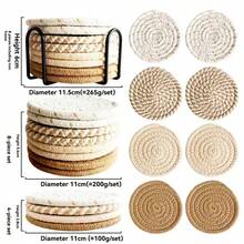手工编织流苏杯垫套装，贴心乔迁礼物，耐热棉质杯垫，适用于马克杯和玻璃杯，独特的手工工艺品