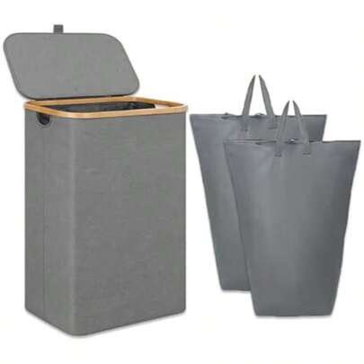 AMORERO Cesto De Ropa Sucia 110L Plegable Cesta de Lavandería con Tapa y Bolsa Extraíble, Portátil Organizador Canasto Bote de Almacenamiento para Dormitorio y Baño, Gris(Gris-150L)