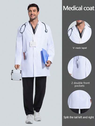 cimmuovere Professionell laboratorierock för långärmad, vit, unisex herruniform medicinsk uniform