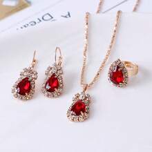 Teardrop Jewelry Set, Necklace And Earrings Customized With Colorful Rhinestones, Bridal Jewelry Set. - Red - View 4