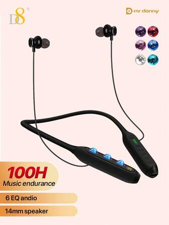  D8 trådlösa nackbandshörlurar | Överlägset stereoljud med balanserad armatur, inbyggd mikrofon | Lång batteritid och förlängd speltid med Bluetooth-hörlurar | Trådlösa in-ear-hörlurar med mikrofon för samtal och musik | Stabil BT 5.3-anslutning, kompatibel med iPhone och Android | Perfekt för arbete, sport, gymlöpning och daglig pendling