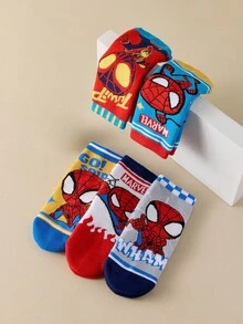 Marvel 10/5 双儿童袜子，超级英雄蜘蛛侠，男童厚保暖毛巾袜，韩国卡通女童冬季袜子，透气婴儿/学生袜 - 彩色 - 查看 7