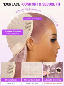 MEGALOOK 13x6 三片式波浪蕾丝前假发，100% 真人发丝，耳到耳蕾丝，预先修剪发际线，13x6 自由分缝彩色假发 - 轻盈可调节透气帽，柔软弹力，全天佩戴舒适，升级版灰紫色 - 斯拉文德 - 查看 9