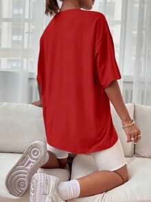 T Shirt Oversized Confortável Estampada Halloween Abobóra Blusa Feminina Casual Promoção Street Wear Plus Size - Vermelho - Visão 2
