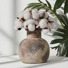 1pc 6-Inch Ceramic Farmhouse Style Vase, Rustic Pottery Decorative Vase, Boho Home Decor, Suitable For Tabletop, Living Room, Bathroom, Shelves, Fireplace