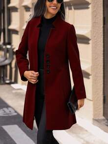 Abrigo elegante de forro polar verde para mujer, chaqueta con botones en las mangas, diseño clásico inspirado en el esmoquin para otoño/invierno, lavar a mano y en seco O Suéteres De Mujer En Oferta Elegantes Tegidos Curvy Juvenil Para El Frio Navideños Modernos Caliente De Navidad - Burdeos - Ver 4