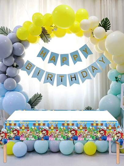  Super Mario Party Decoration And Arrangement Plastic Tablecloth Thickened Oil-Resistant Cartoon Balloon Tablecloth Birthday Party Kindergarten Tablecloth Wholesale