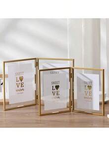 Khung ảnh kim loại gấp đôi màu vàng, khung ảnh kim loại gấp hai mặt sáng tạo màu vàng và đen, kích thước 4", 6", 7", vật trang trí, thích hợp để trưng bày hoặc bảo quản hoa khô, trang trí bàn làm việc, thiệp mời cưới, ảnh kỷ niệm, ảnh cưới, ảnh tốt nghiệp, album ảnh. - Nhiều màu - Xem 4