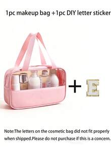 1个透明PVC化妆收纳包，字母图案，防水便携，毛绒字母拉链设计，简约风格，可定制字母贴纸，女士旅行洗漱包，浴室字母组合洗漱包（A~Z），送给妈妈的礼物，沙滩包，沙滩必备，沙滩巾收纳袋，沙滩配件，沙滩用品，度假包，秋冬季度假必备，情人节礼物
