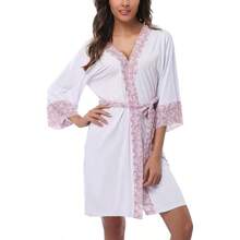 de bao suave tipo kimono para mujer, manga larga, ligera, con bolsillos - XL + P - blanco - Ver 2