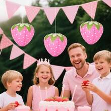 8-Inch Strawberry Paper Lantern, Red And Pink Hanging Strawberry Decor, Fruit Theme Party Decoration