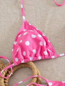 Conjunto de bikini con estampado de lunares sexy para el verano, traje de baño lindo con nudo - Multicolor - Ver 4