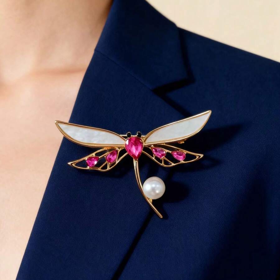 1pc Minimalist Fashionable Niche High-End Retro Pink Dragonfly Brooch Pin, Decorative For Daily Wear