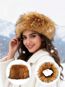 This Winter-Style Faux-Fur Bucket Hat Is Warm And Comfortable, Featuring A Hollow, Plush Headband Suitable For Both Men And Women. The Soft, Fluffy Russian-Style Hat, Made Of Soft, Fluffy Faux-Fur Material, Provides A Warm And Comfortable Experience. A Cute Rainbow-Colored Women's Bucket Hat, Perfect For Cold Weather Like Christmas. - Khaki - View 11