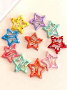 10/25/60pcs New Polka Dot Snap Hair Clips, Cute Star Hair Clips, Girls Side Bangs Clips, Versatile Daily Casual Hair Accessories - Multicolor - View 3