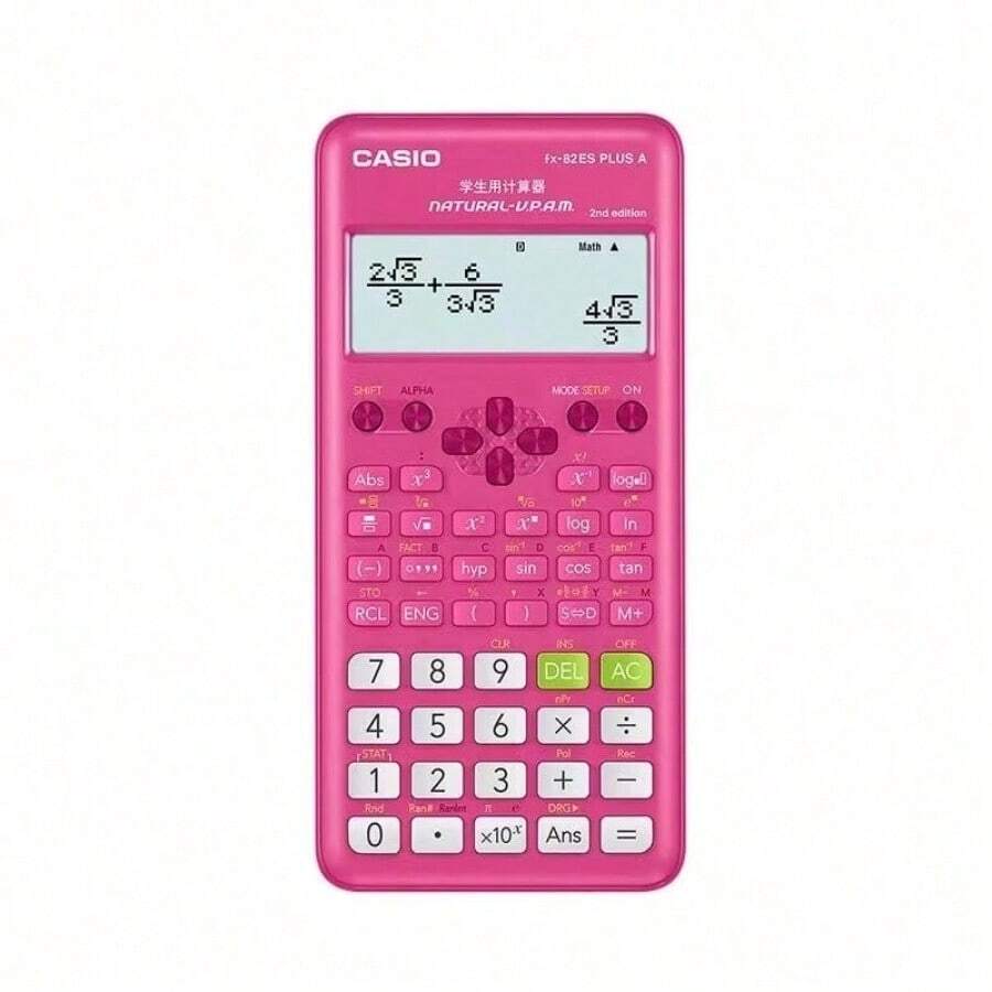 Casio Máy tính khoa học FX-82ES, máy tính học tập và ôn thi dành cho học sinh, máy tính văn phòng di động nhẹ với 252 chức năng, màu đen/xanh dương/hồng/kiểu dáng tối giản, đồ dùng học tập, quà tặng lý tưởng cho thanh thiếu niên và người đi làm, công cụ tính toán toán học và kỹ thuật hàng ngày. - Hồng - Xem 1