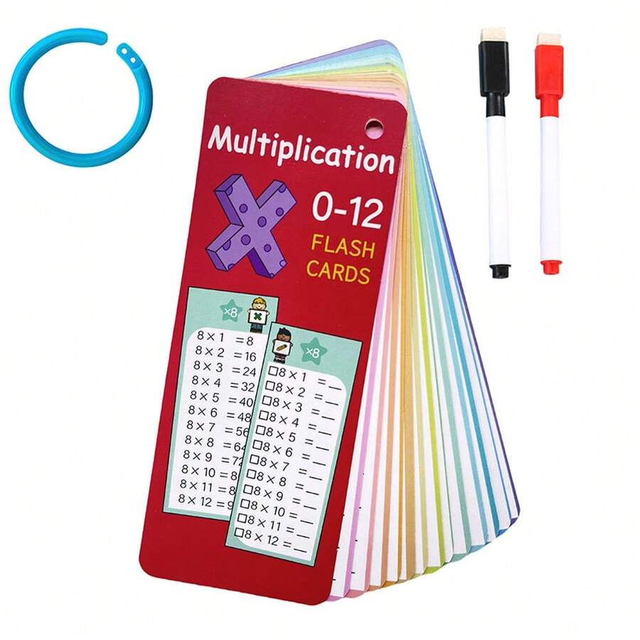 15 Flash Cards Math Number Cards Multiplication Erasable Math Learning Cards Educational Science Cards - 14 Multiplication Sheets + 2 Pens + 1 Ring - View 1