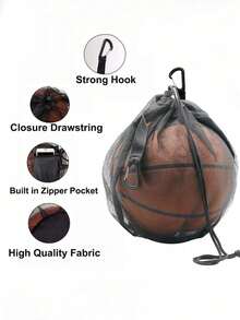 便携式篮球网袋，多用途运动抽绳网袋，可折叠篮球网袋，高品质抽绳网布，适合搭配背包使用，适用于篮球、水球、足球、排球等运动球类。（仅含网袋），理想礼物，户外运动、假日旅行和训练必备运动包